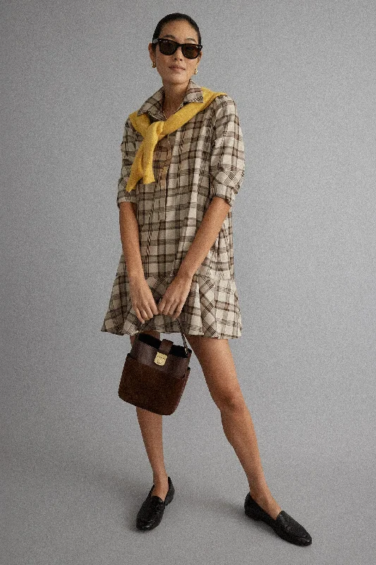 Vintage-Inspired Garments Chic Urban Fashion Look Brown Plaid Callahan Shirt Dress