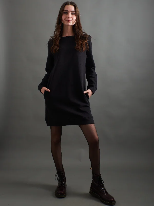 Casual Garments For Women Graceful Movement Sweatshirt Dress - Black Loop Knit