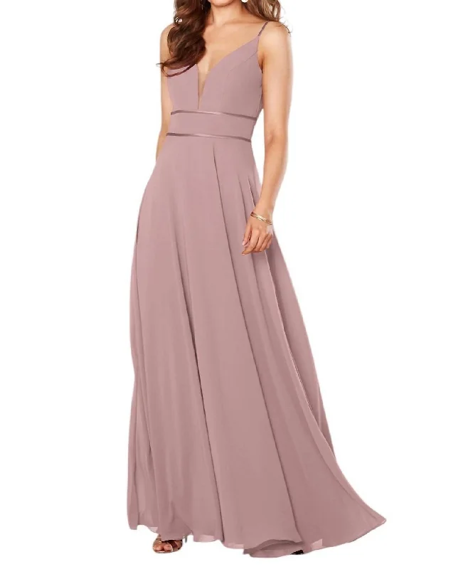 Affordable Women's Apparel Chic Allure Bridesmaid Dress With Double Banded Waist In Rosewood