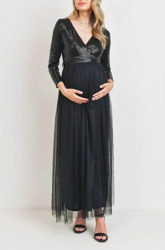 Women's Vacation Garments Art Deco Geometric Pattern Look Sequin Maternity Party Dress In Black