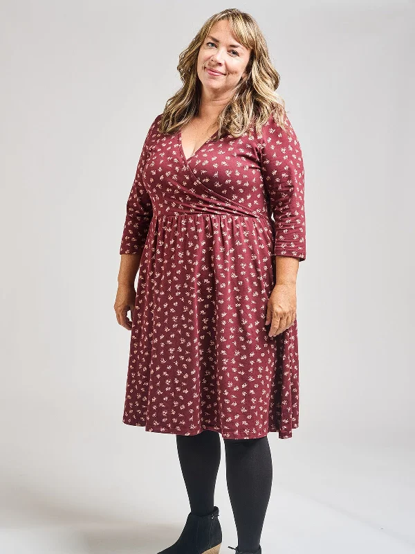 Women's Formal Apparel Weekend Special Callie Long Sleeve Plus Size Wrap Dress - Burgundy Bouquet