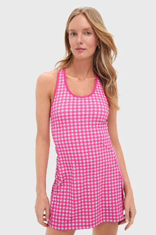 Women's Professional Apparel Graceful Movement Gingham Sleeveless Dry Wick Tennis Dress