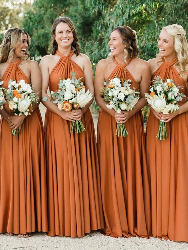 Women's Elegant Outfit Now on Sale for Chic Urban Styles Roycebridal Sexy A-Line Burnt Orange Bridesmaid Dresses Long Halter Backless