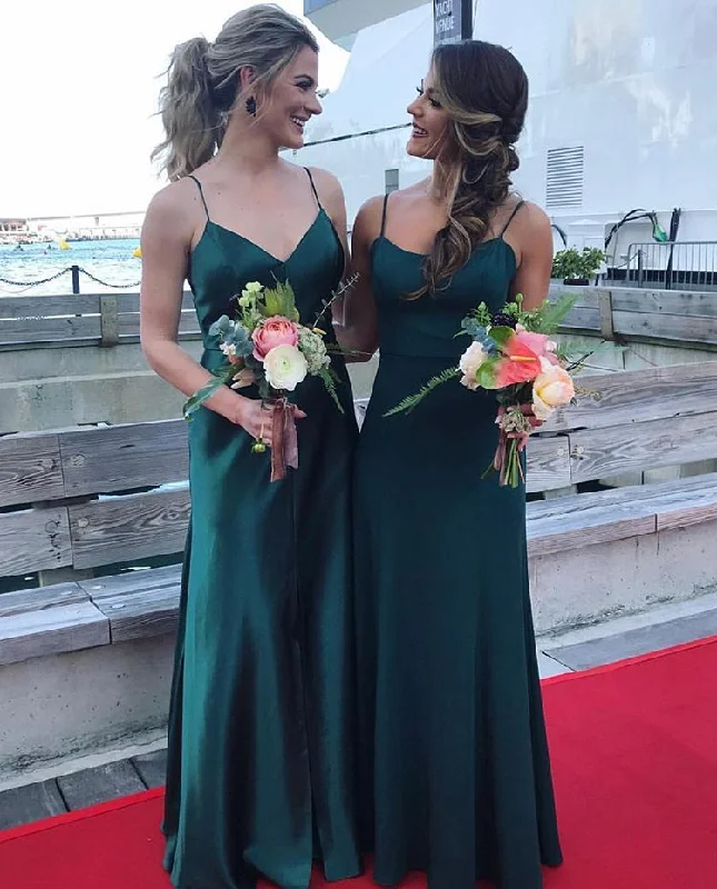 Women's Resort Apparel Score Big on Glamorous Red - Carpet Styles Roycebridal Sexy Long Dark-Green Bridesmaid Dresses Spaghetti-Straps