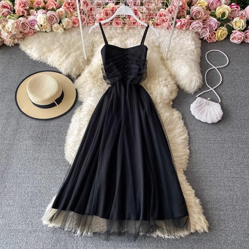 Women's Vintage Attire Vintage Retro Party Wear sleeveless dress new suspender skirt mesh long skirt     S4187