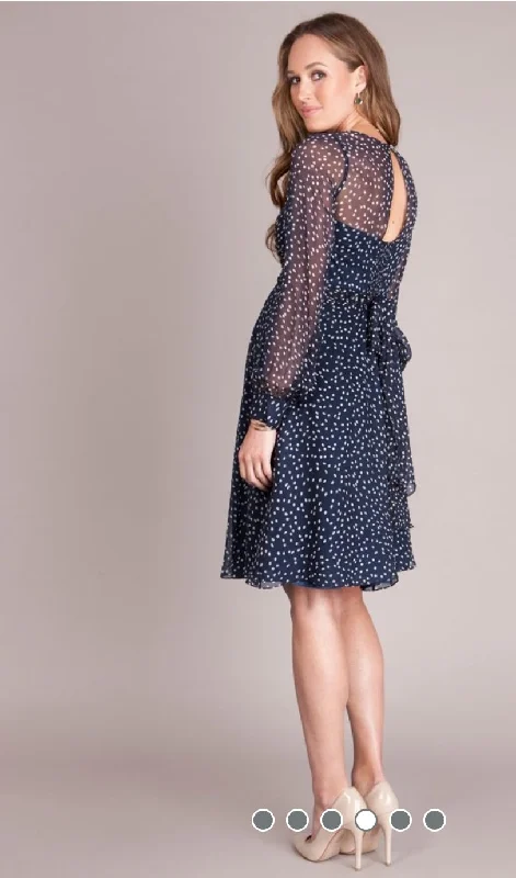 Women's Clothing For Holiday Travel Effortless Comfort Seraphine Luxe navy spotty MATERNITY  dress - size 10