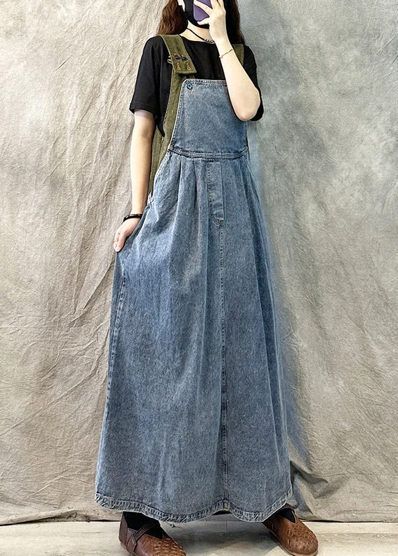 Women's Clothing For Casual Outings Weekend Special Light Blue Casual Loose Patchwork Suspender Denim Dress Spring