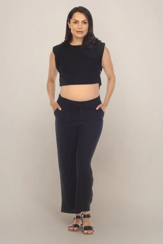 Women's Stylish Professional Apparel Flash Sale Black Two-Piece Cropped Maternity Set