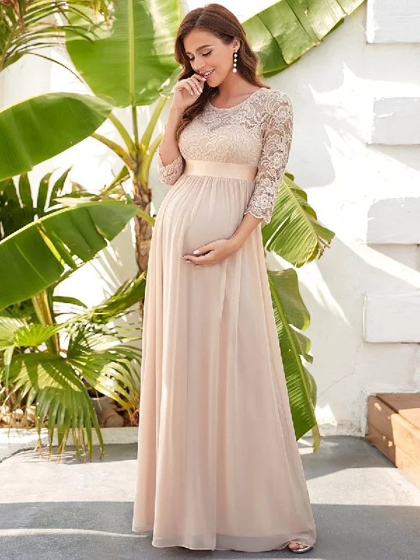 Stylish Clothes For Women End - of - Month Blowout Half Sleeves Round Neck V Back Embroidered Maternity Formal Dress