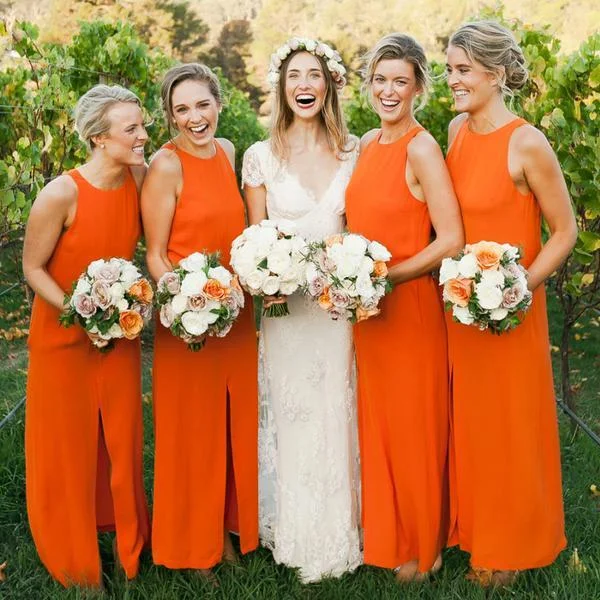 Women's Stylish Outdoor Outfit Vintage Retro Party Wear Roycebridal Cheap Orange Bridesmaid Dresses Long Straps Chiffon Sleeveless