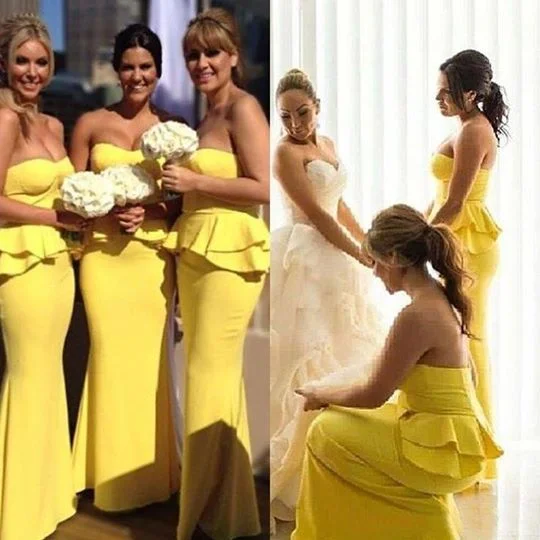 Tailored Clothing For Women Dreamy Draping Roycebridal Mermaid Yellow Bridesmaid Dresses Strapless Ruffles Maid of Honor Wear