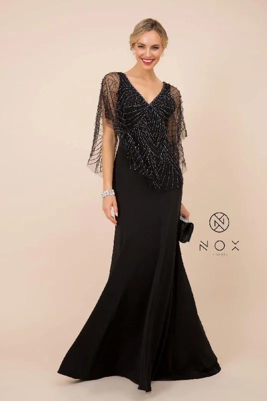 Comfortable Lounge Clothing Charming Silhouette Long Fitted V-Neck Formal Dress with Beaded Cape Prom