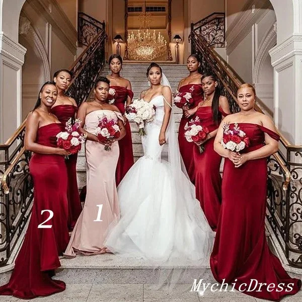 Women's Luxury Attire Today Only Roycebridal Off the Shoulder Burgundy Wedding Guest Dresses Long Bridesmaid Dress Cheap