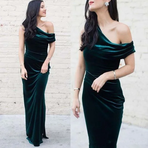 Elegant Clothing For Women Seasonal Trend Roycebridal Unique Long Emeral Green Velvet Bridesmaid Dresses One Shoulder Wedding Guest Dress