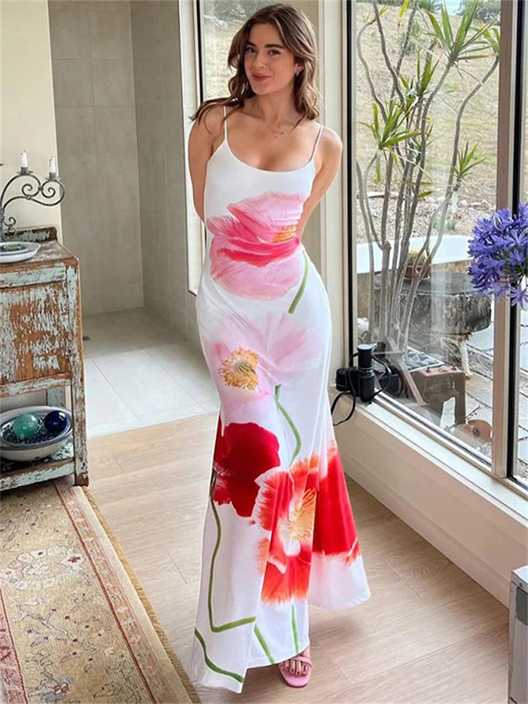 Modern Women's Attire Playful Elegance FashionSierra - Fashion Printed Halter For Women Backless Bandage Maxi High Waist New Party Casual Dress