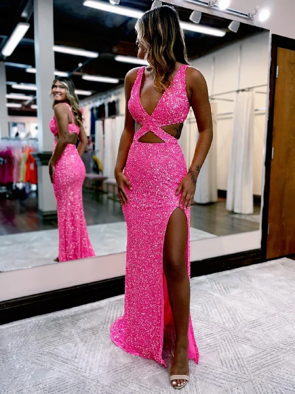 Women's Athleisure Apparel Now on Sale for Chic Urban Styles Roycebridal Salma |Mermaid V Neck Sequins Prom Dress with Slit