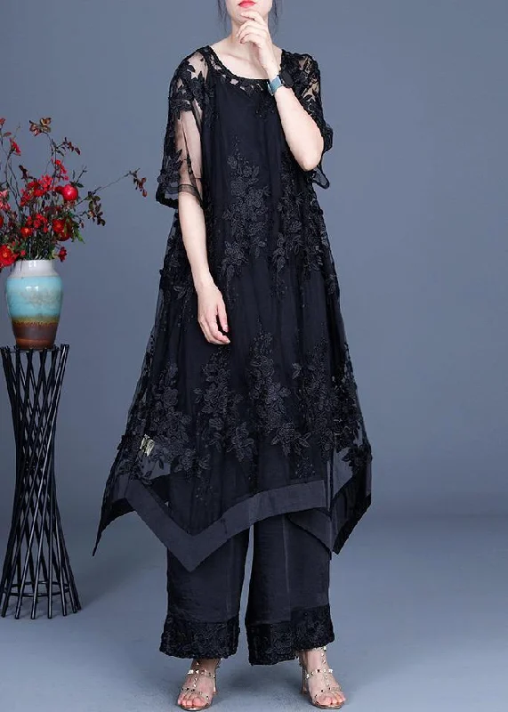 Comfortable Lounge Clothing Nordic Minimalist Home Look Summer Black Dress Wide Leg Pants Suspender Skirt Three Piece Set