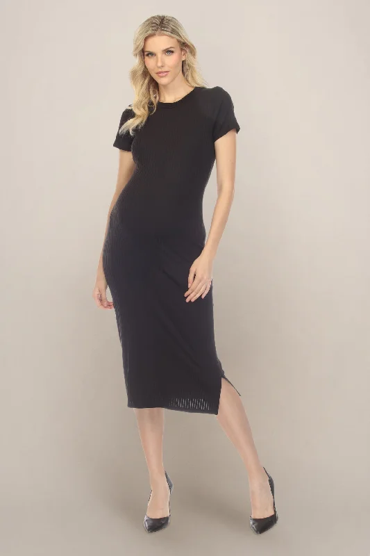 Women's Clothes Today Only Black Split Midi Maternity Dress