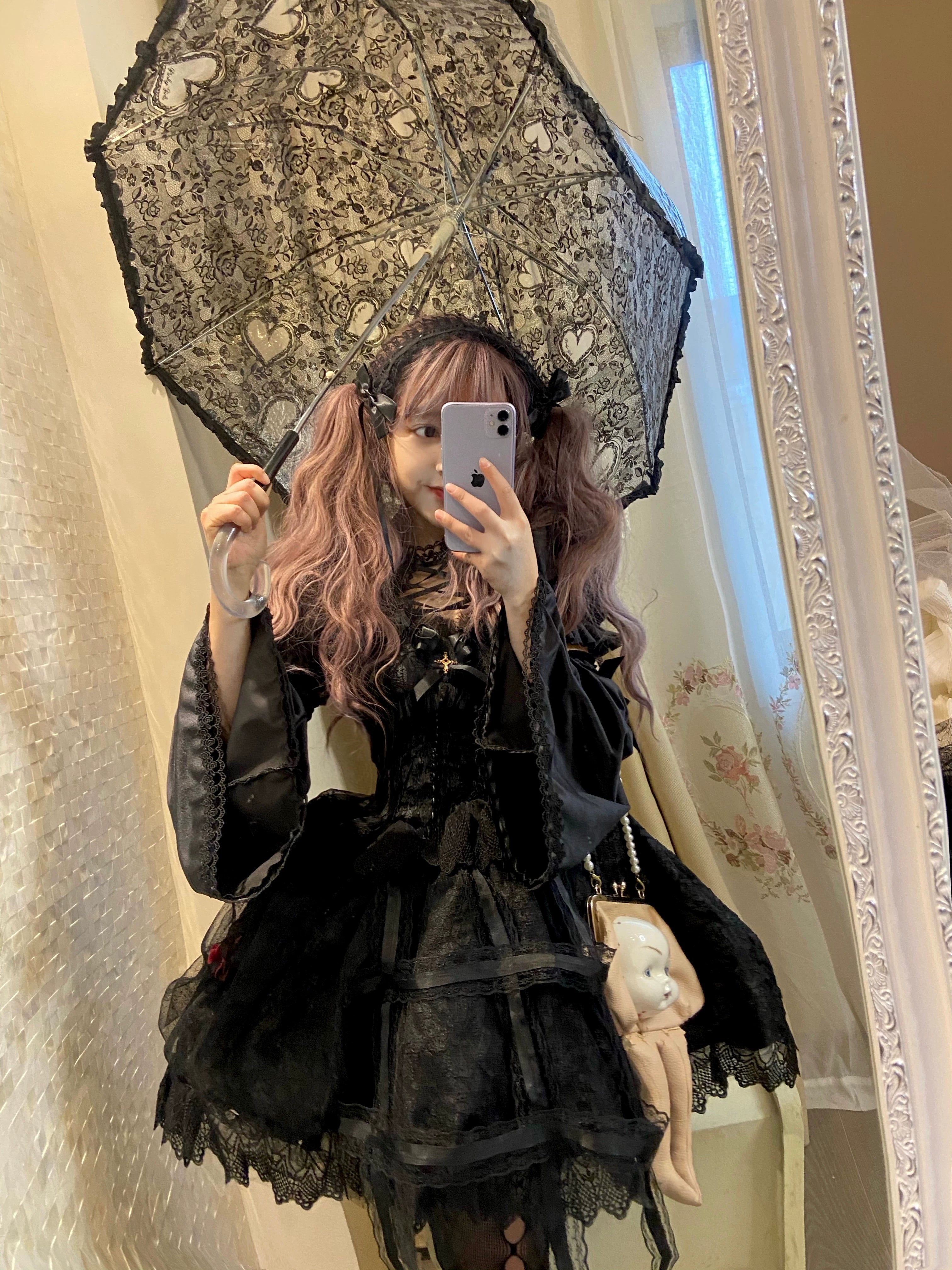 Women's Comfy Loungewear Outfit Disco - Inspired Retro Dance Look Doujiang~Rose Cage~Gothic Lolita Dress Black Suspender Dress