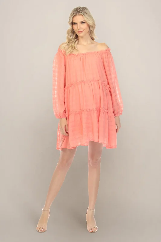 Women's Clothing Apparel Sets Playful Elegance Pink Coral Long Sleeve Spring Maternity Dress