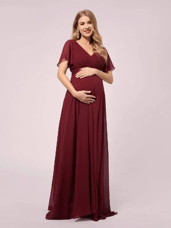 Women's Formal Clothes Now on Sale for Chic Urban Styles Simple Chiffon Maternity Dress with Flutter Sleeves