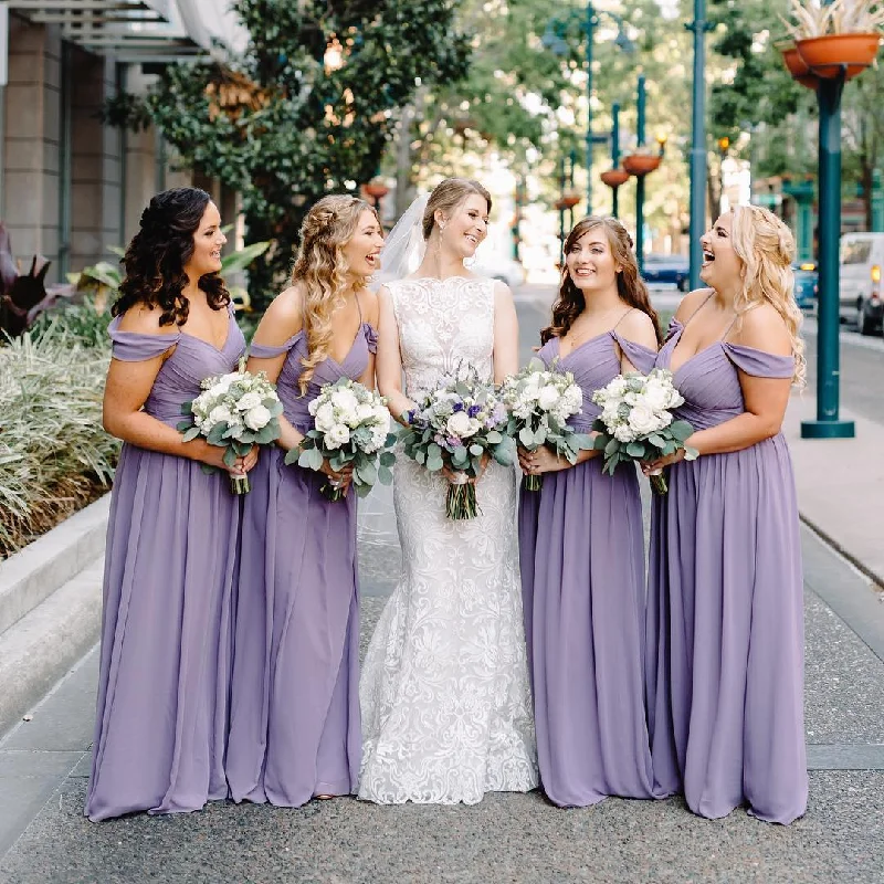 Women's Cozy Clothes Fashion-Forward Style Roycebridal Simple Purple Chiffon Long Bridesmaid Dresses Off the Shoulder