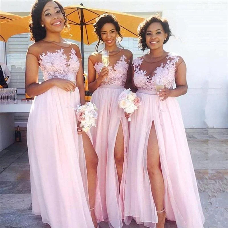 Affordable Women's Clothing Ethnic Cultural Event Wear Roycebridal Sexy Pink Lace Chiffon Bridesmaid Dresses Maid of Honor Dress