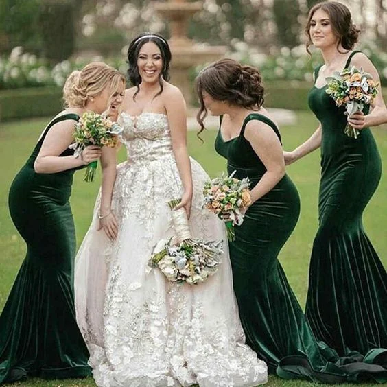 Affordable Luxury Women's Apparel Limited - Stock Roycebridal Mermaid Dark-Green Velvet Bridesmaid Dress Sexy Evening Gown