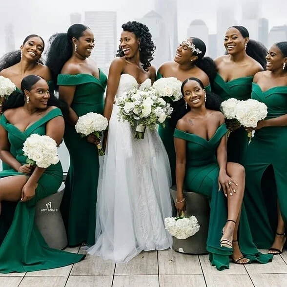 Affordable Fashion Clothing For Women Fashion-Forward Style Roycebridal Sexy Mermaid Off the Shoulder Satin Green Bridesmaid Dresses