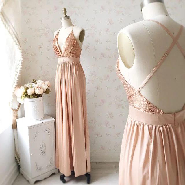 Women's Casual Outfit Today Only Sheath Rose Gold Bridesmaid Dresses Sequin V Neck Wedding Guest Dress