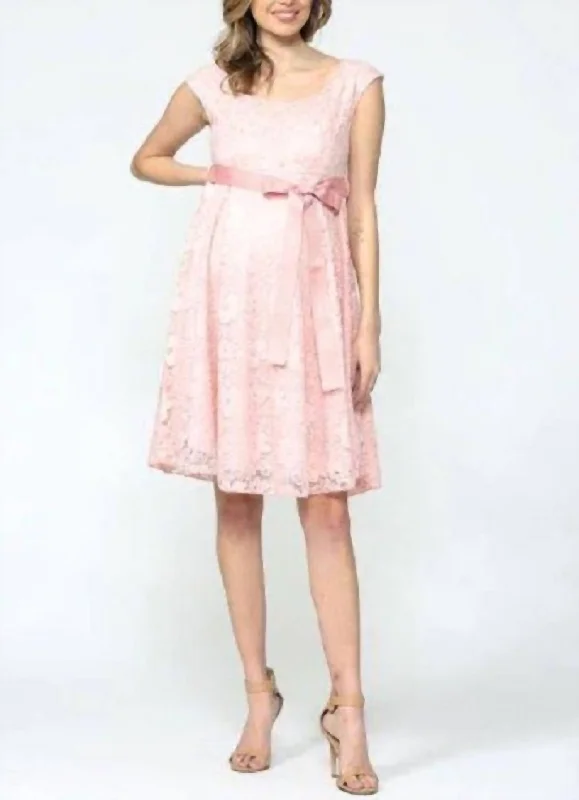 Women's Apparel Luxe Layering Libby Lace Cap Sleeve Maternity Dress In Pink