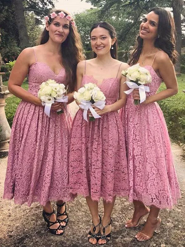 Women's Professional Clothes Today Only Short Lace Dusty Rose Bridesmaid Dresses Spaghetti Strap Sleeveless