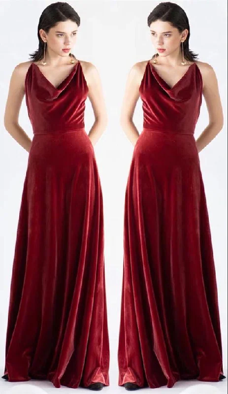 Women's Evening Clothing Vibrant Prints Roycebridal Rust Velvet Bridesmaid Dresses V Neck Sleeveless Wedding Guest Dress