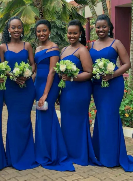 Women's Outdoor Attire Save on Classic Elegant Styles Roycebridal African Satin Blue Bridesmaid Dresses Spaghetti Straps Mermaid Wedding Guest Dress