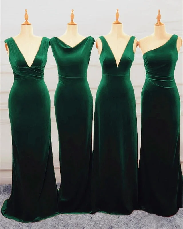 Women's Clothes Everyday Glamour Roycebridal Floor Length Green Velvet Bridesmaid Dresses Mixed Wedding Guest Dress