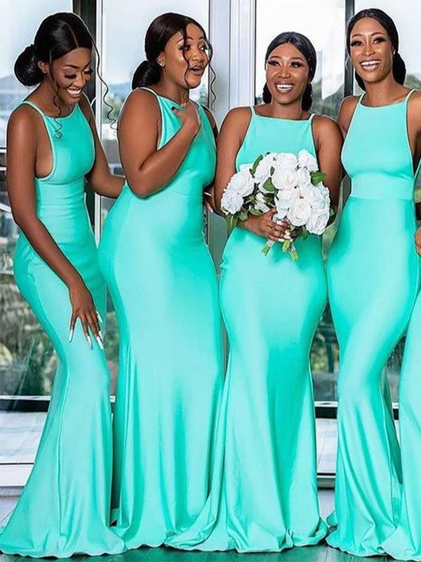 Affordable Women's Attire Tropical Island - Inspired Attire Floor Length Mermaid Sleeveless Long Turquoise Bridesmaid Dresses