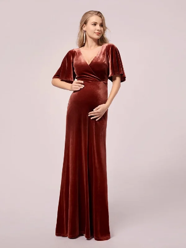 Women's Plus-Size Clothes Casual Elegance Elegant Double V Neck Velvet Maternity Dresses