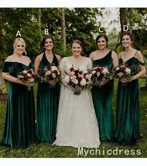 Women's Versatile Apparel Feminine Charm Roycebridal Cheap Emerald Green Velvet Bridesmaid Dresses 2025 Long Wedding Guest Dress