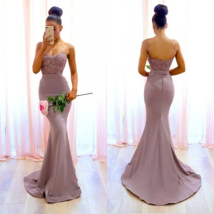 Women's Clothing For Outdoor Activities Elegant Contour Roycebridal Sexy Long Mermaid Lace Bridesmaid Dresses Spaghetti-Straps