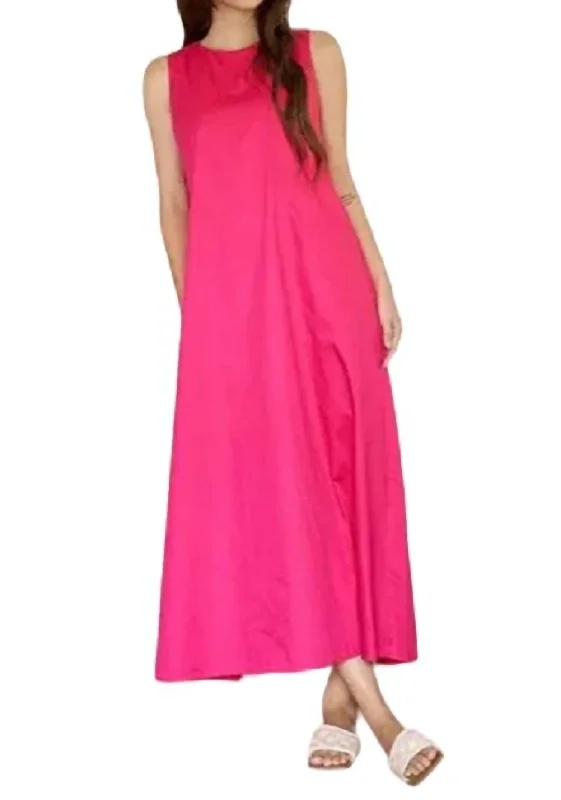 Casual Apparel For Women Effortless Comfort Sleeveless Poplin Maternity Dress In Fuschia