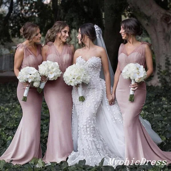 Women's Cozy Winter Attire End - of - Month Blowout Roycebridal Simple Dusty Pink Wedding Guest Dress Boho Bridesmaid Dresses Tulle Straps