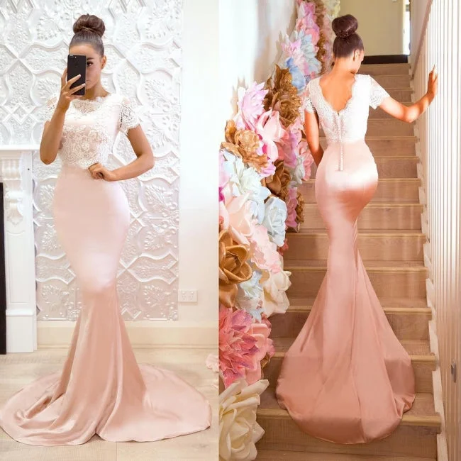 Women's Clothes For Work Events Feminine Flow Gorgeous Lace Mermaid Bridesmaid Dresses Short-Sleeve