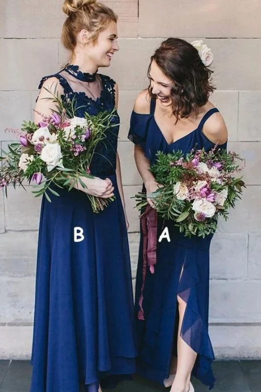 Women's Formal Event Clothing Alluring Design Roycebridal High-Neck Royal-Blue Bridesmaid Dresses V-neck Spaghetti-Straps