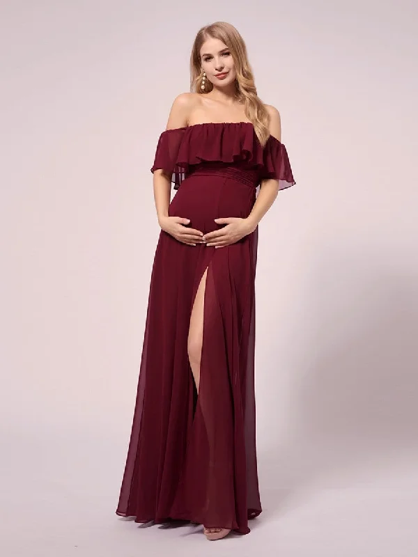 Women's Vacation Clothes Luxury Comfort Women's Off Shoulder Ruffle Thigh Split Maternity Dresses