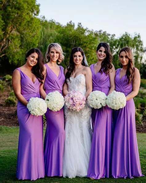 Comfortable Women's Clothing Mid - Season Sale Roycebridal Sheath V Neck Chiffon Sleeveless Purple Bridesmaid Dresses