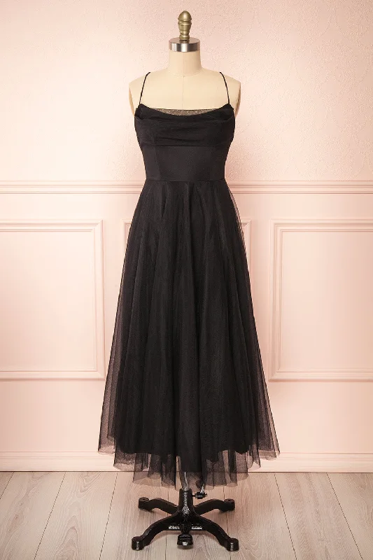 Women's Holiday Clothing Save on Classic Elegant Styles Valerie Black | A-Line Tulle Midi Dress