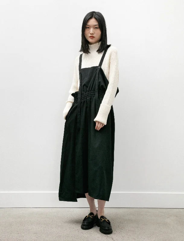 Women's High-Fashion Outfit Limited - Edition Drops Gabardine Gathered Suspender Dress Black