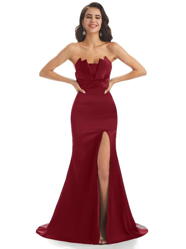 Women's Seasonal Clothing Chic Allure Sexy Side Slit Soft Satin Modern Long Mermaid Dresses To Wear to a Wedding as a Guest