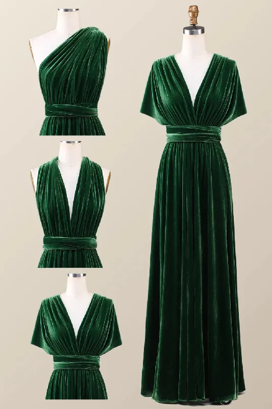 Women's Plus-Size Clothes Vintage Elegance Roycebridal Infinity Dark Green Velvet Bridesmaid Dress Long Winter Formal Dress