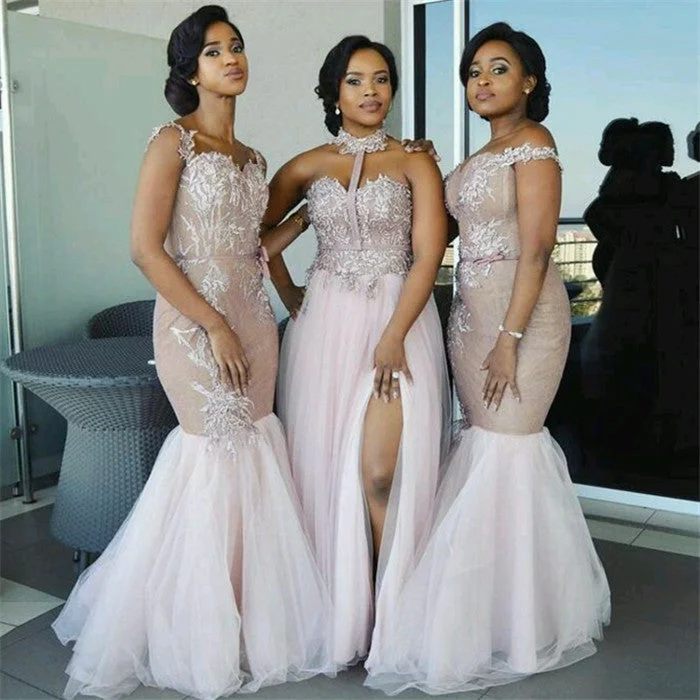 Comfortable Women's Clothes Seasonal Trend Roycebridal Elegant Pink Tulle Mermaid Cheap Lace Bridesmaid Dresses Appliques